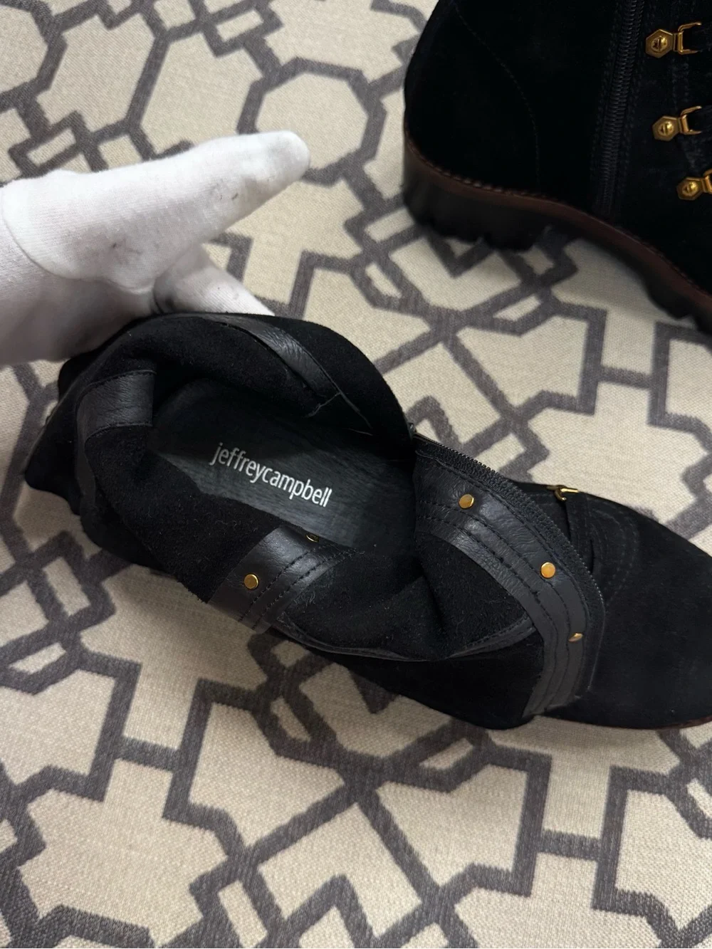 Jeffrey Campbell Stanley Black Suede Platform Lug Sole Moto Combat Hiking Boots